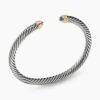 Classic Cable Bracelet Sterling Silver with 14K Yellow Gold and Blue Topaz, 5mm
