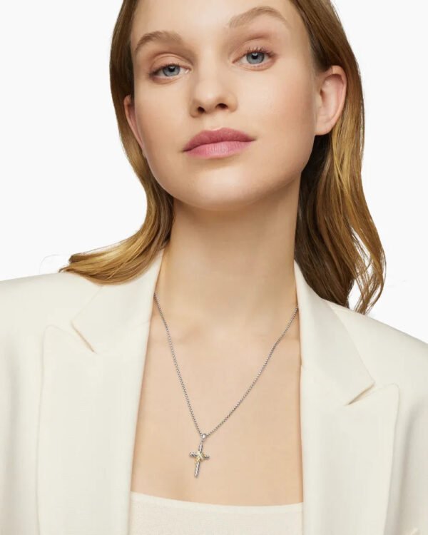 661F286D-3A30-EFAF-DEB0-8FE7655C1B6E.jpg X Cross Pendant Sterling Silver with 18K Yellow Gold and Diamonds