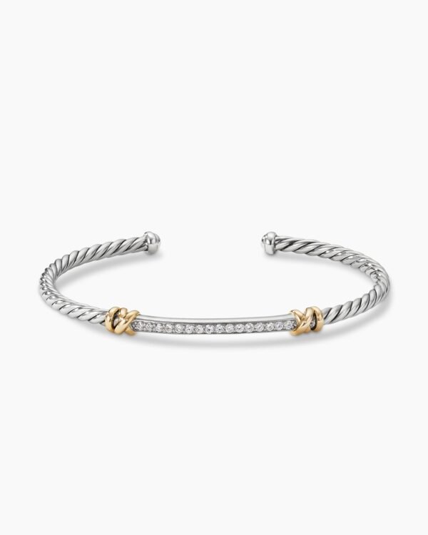 Petite Helena Classic Cable Station Bracelet Sterling Silver with 18K Yellow Gold with Diamonds, 3mm