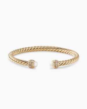 Classic Cablespira&reg; Bracelet 18K Yellow Gold with Pearls and Diamonds, 5mm