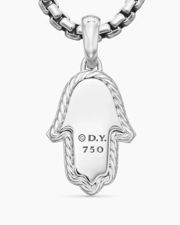 Hamsa Amulet 18K White Gold with Pav&eacute; Diamonds and Blue Sapphire, 24.6mm