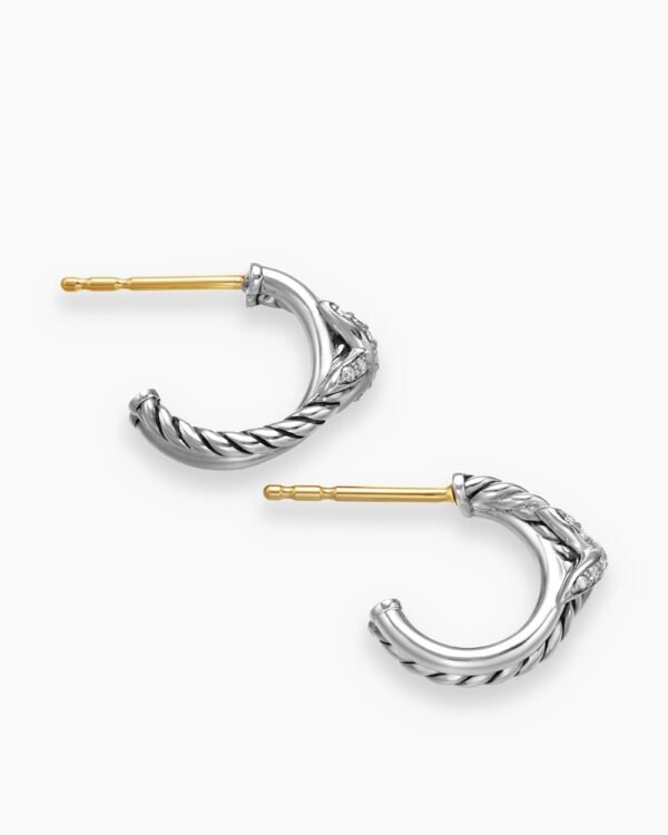 Petite X Hoop Earrings Sterling Silver with Pav&eacute; Diamonds, 12.6mm