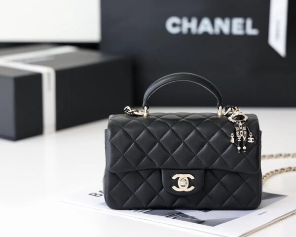 Chanel Mini Flapbag With Top Handle Black For Women 7.8in/20cm