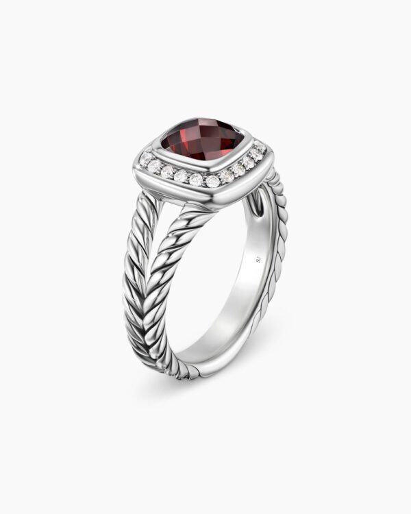 Petite Albion Ring Sterling Silver with Garnet and Diamonds, 7mm