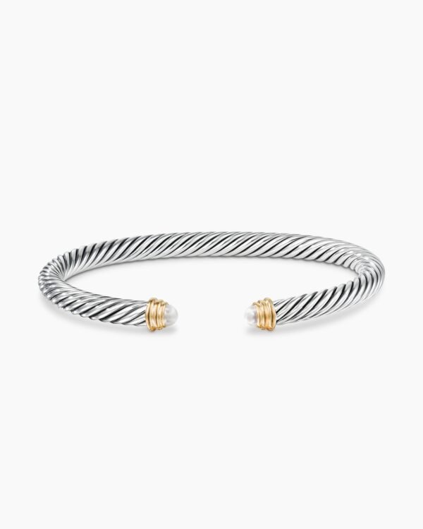 Classic Cable Bracelet Sterling Silver with 14K Yellow Gold and Pearls, 5mm