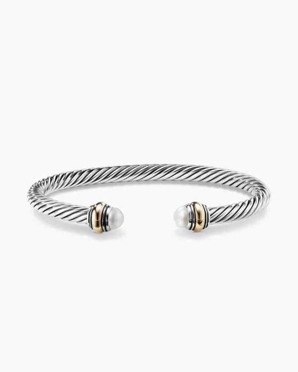 Classic Cable Bracelet Sterling Silver with 14K Yellow Gold and Pearls, 5mm