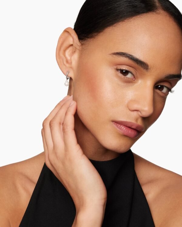 Pearl and Pav&eacute; Solari Drop Earrings Sterling Silver with Pearls and Diamonds, 18.4mm