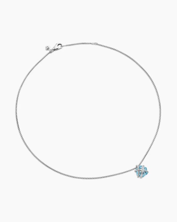 Cable Wrap Necklace Sterling Silver with Blue Topaz and Diamonds, 12.5mm