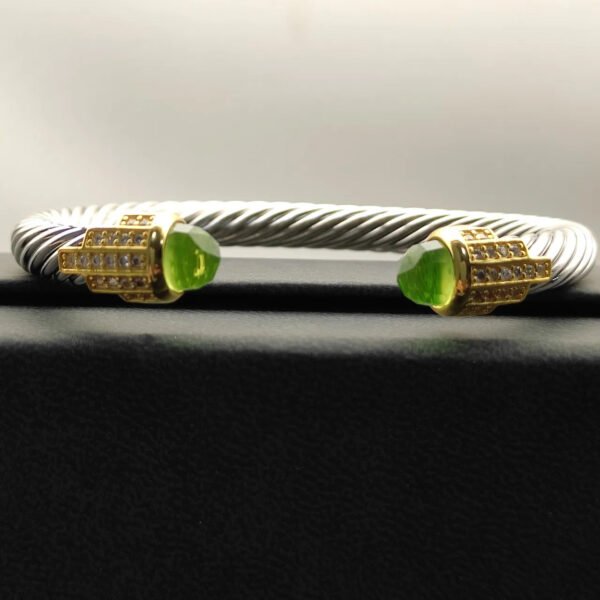 7mm Cable Bracelet with Peridot & Diamond Accents ??Gold Cap