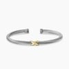 X Classic Cable Station Bracelet Sterling Silver with 18K Yellow Gold, 4mm