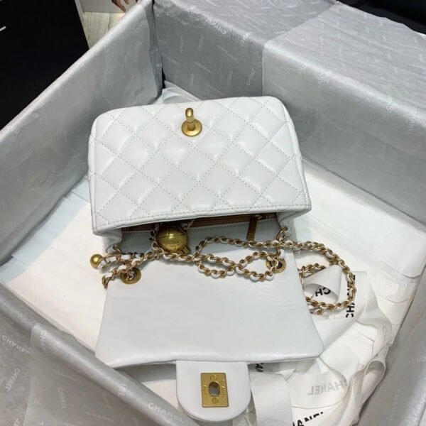 Chanel Mini Flap Bag With CC Ball On Strap White For Women, Women&rsquo;s Handbags, Shoulder And Crossbody Bags 6.7in/17cm AS1786