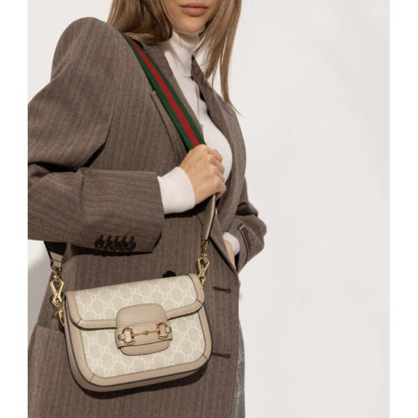 Gucci Horsebit 1955 Canvas Mini Shoulder Bag White Beige