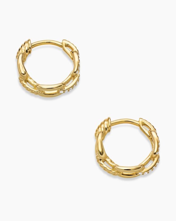 Stax Chain Link Huggie Hoop Earrings 18K Yellow Gold with Diamonds, 12.5mm