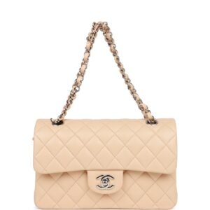 Small Classic Double Flap Beige Lambskin Silver Hardware