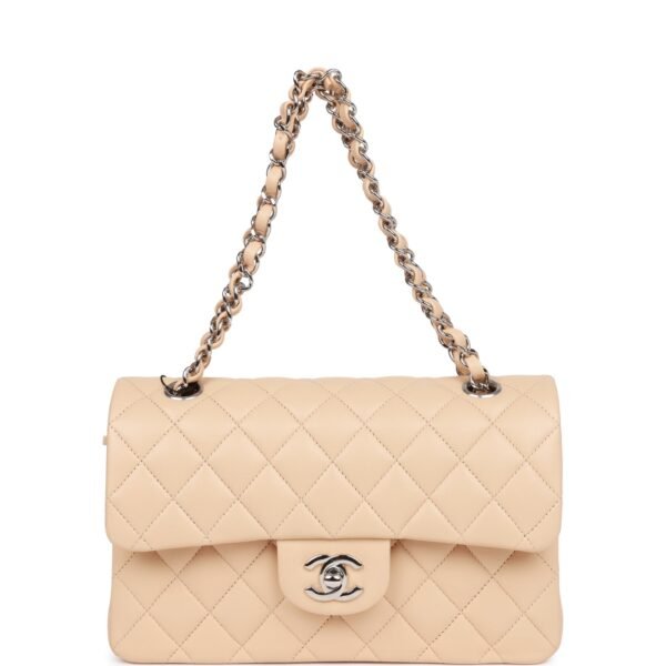 Small Classic Double Flap Beige Lambskin Silver Hardware