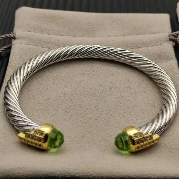 7mm Cable Bracelet with Peridot & Diamond Accents ??Gold Cap