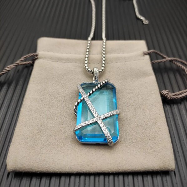 Cable Wrap Amulet Sterling Silver with Blue Topaz and Diamonds, 32mm