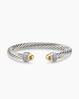 6E782F2F-CB89-39F7-3F3C-3514B710CE03.jpg Classic Cable Bracelet Sterling Silver with 14K Yellow Gold Domes and Diamonds, 7mm