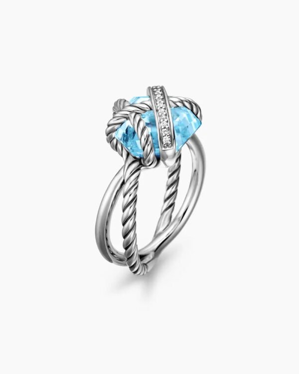 Cable Wrap Ring Sterling Silver with Blue Topaz and Diamonds - 6