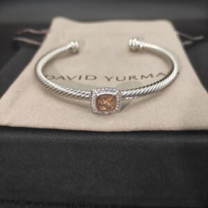 David Yurman  Sterling Silver Diamond and Morganite 4mm Noblesse Cable Bracelet
