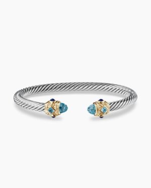 Renaissance Classic Cable Bracelet Sterling Silver with 14K Yellow Gold, Blue Topaz and Lapis, 5mm