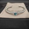 David Yurman  Sterling Silver Diamond And Blue Topaz 4mm Noblesse Cable Bracelet
