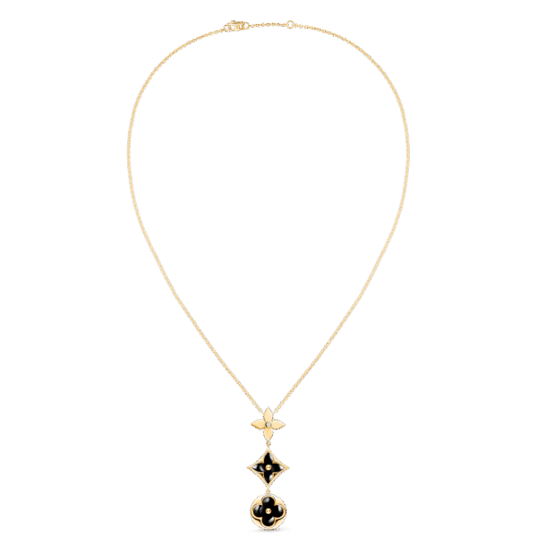 Color Blossom Lariat Necklace, Yellow Gold, Onyx And Diamond