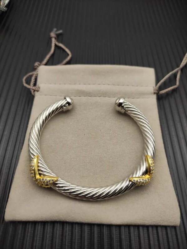 Cable Classic Bracelet with Pav&eacute; Diamond X in Two-Tone ??Where Classic Meets Radiance,7mm