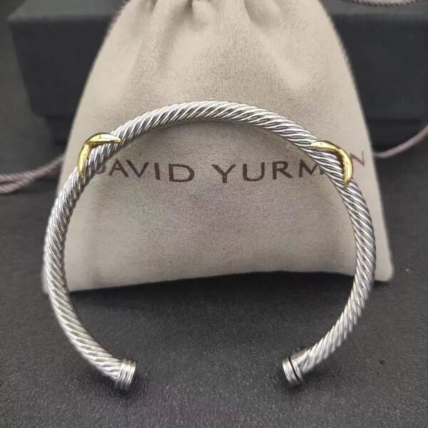X Classic Cable Station Bracelet Sterling Silver with 18K Yellow Gold, 4mm