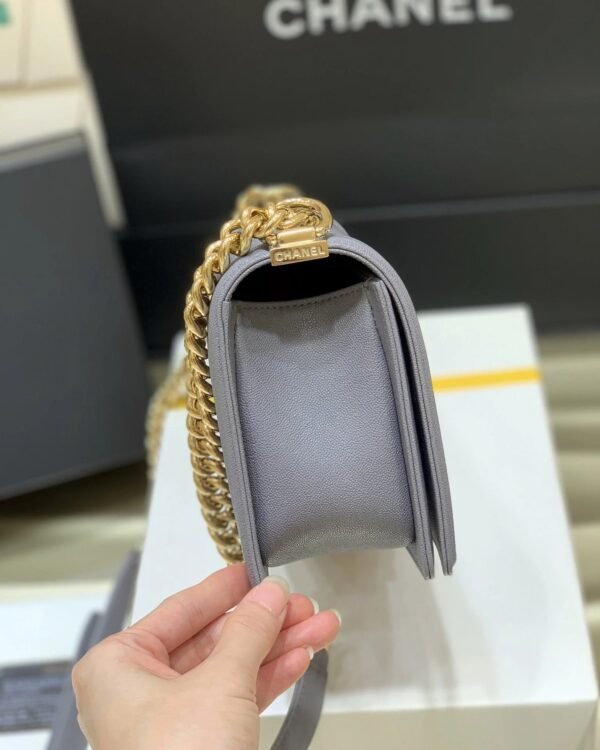 Chanel Boy Handbag Dark Grey Gold Toned Hardware For Women 9.8in/25cm