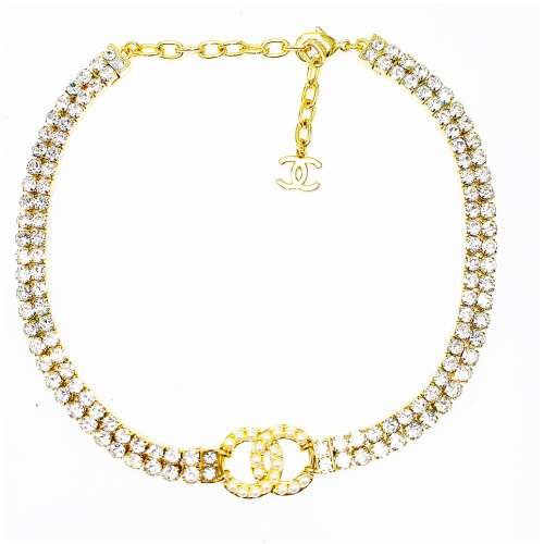7333AAC1-5913-5887-3710-4AB25FF2E2EC.jpg Authentic Heavy Gilt Necklace CC Logo set with Seed Pearls and Crystals