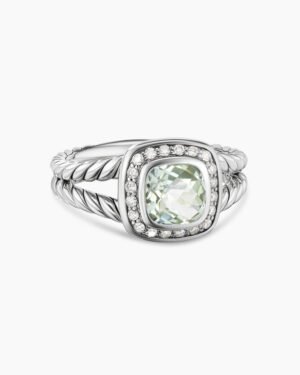 Petite Albion Ring Sterling Silver with Prasiolite and Diamonds, 7mm