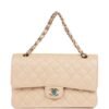 Medium Classic Double Flap Bag Beige Iridescent Caviar Light Gold Hardware
