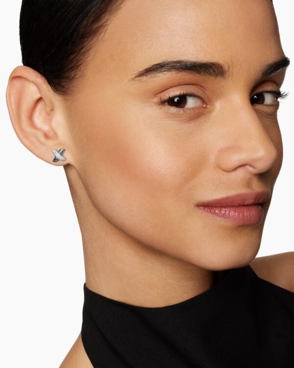 Petite X Stud Earrings Sterling silver with Diamonds, 8.4mm
