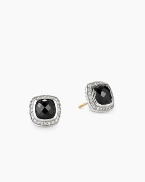 Albion Stud Earrings Sterling Silver with Black Onyx and Diamonds, 7mm