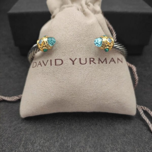 Renaissance&reg; Classic Cable Bracelet Sterling Silver with 14K Yellow Gold, Blue Topaz, 5mm