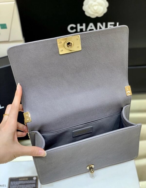 Chanel Boy Handbag Dark Grey Gold Toned Hardware For Women 9.8in/25cm