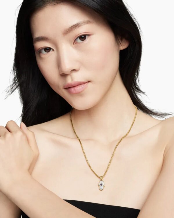 Hamsa Amulet 18K Yellow Gold with Pav&eacute; Diamonds and Blue Sapphire, 24.6mm