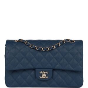 76C7F85C-6B1E-7B9B-1BF2-60D312AD275C.jpg Medium Classic Double Flap Bag Blue Caviar Light Gold Hardware