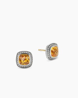 Albion Stud Earrings Sterling Silver with Citrine and Diamonds, 7mm