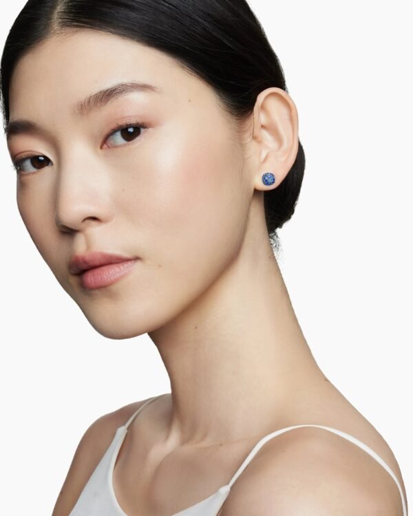 Cushion Stud Earrings 18K White Gold with Pav&eacute; Sapphires, 8mm