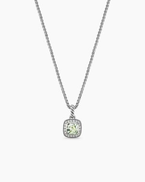 Petite Albion Pendant Necklace Sterling Silver with Prasiolite and Diamonds, 7mm