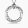 Pave Crossover Pendant Necklace 18K White Gold with Diamonds, 30mm