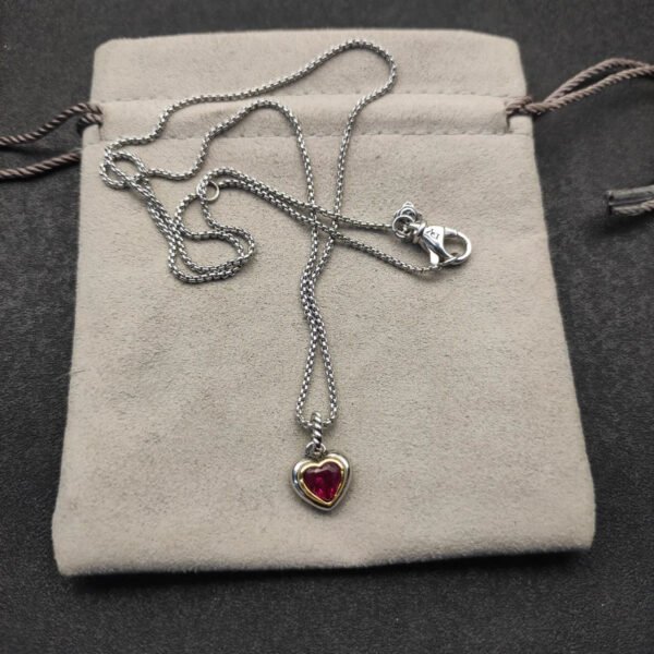 7A757BE7-9841-0C3D-DEAD-645B90C092C0.jpg Petite Cable Heart Pendant Necklace Sterling Silver with 14K Yellow Gold and Rhodolite Garnet