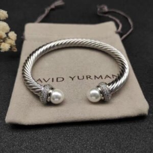 Cable Bracelet Sterling Silver with Pearls and Diamonds, 7mm