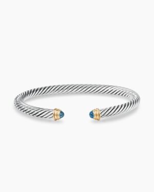 7B070227-8D81-C152-018D-75BCCBAA857A_3ec0952d-b856-4d4a-97c1-e46ba2e53de9.jpg Classic Cable Bracelet Sterling Silver with 14K Yellow Gold and Blue Topaz, 5mm