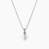 Petite Solari Pendant Necklace 18K White Gold with Pearl and Diamonds, 11.5mm