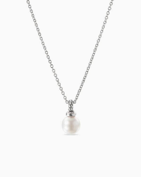 Petite Solari Pendant Necklace 18K White Gold with Pearl and Diamonds, 11.5mm