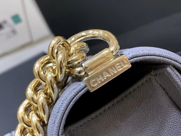 Chanel Boy Handbag Dark Grey Gold Toned Hardware For Women 9.8in/25cm
