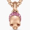 Skull Amulet Full Pav&eacute; Pink Sapphires and 18K Rose Gold, 14mm